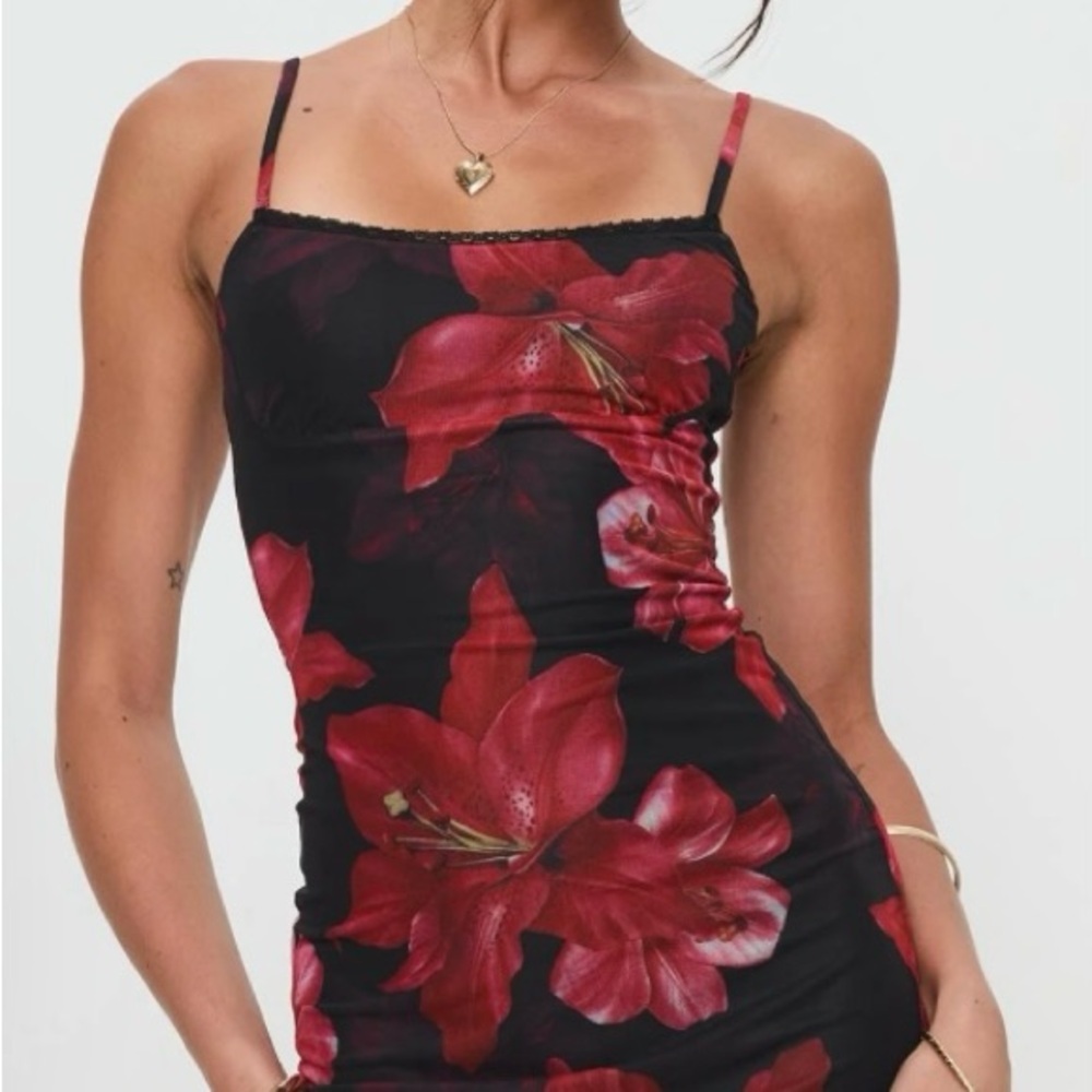 NWT PRINCESS POLLY Kellers Mini Dress Black / Floral - Picture 3 of 7